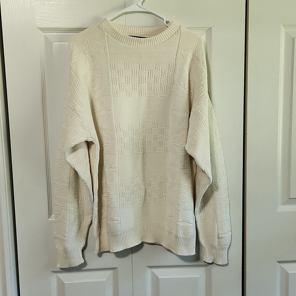 Vintage Kenneth Roberts Men's Ivory Chunky Cable Knit Sweater Size Lg Coastal